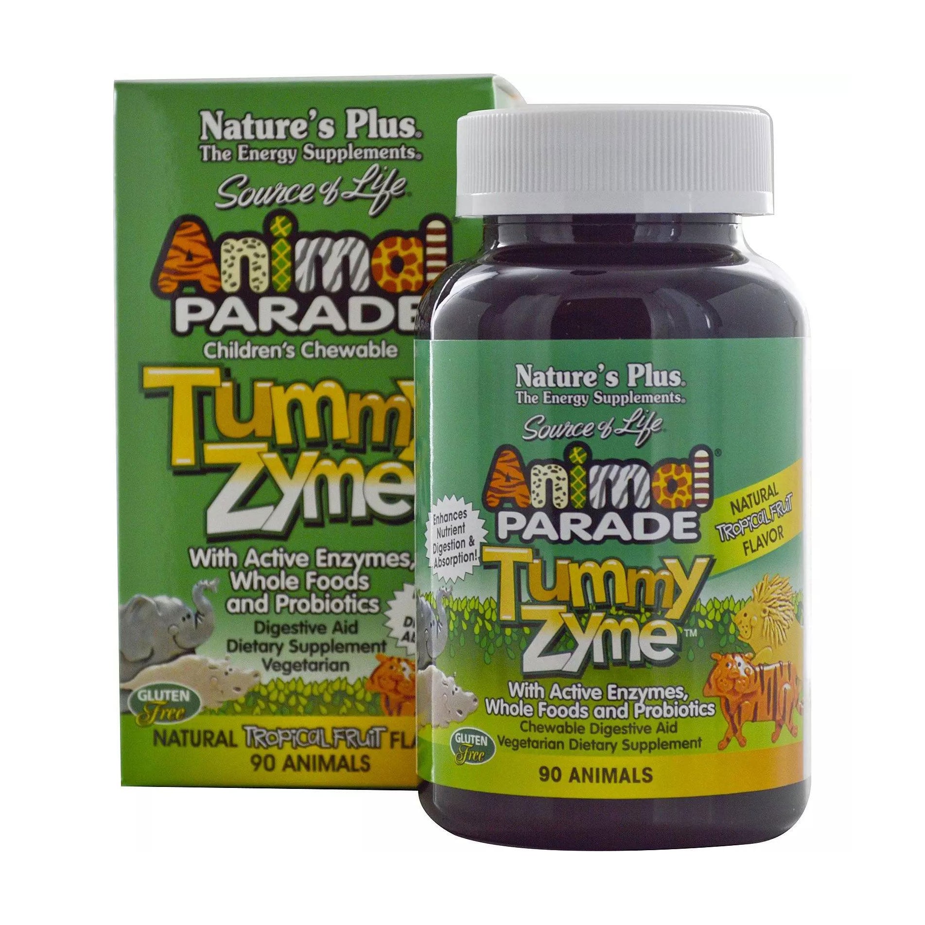 Вітаміни для дітей NaturesPlus Animal Parade Tummy Zyme зі смаком тропічних фруктів, 90 жувальних таблеток
